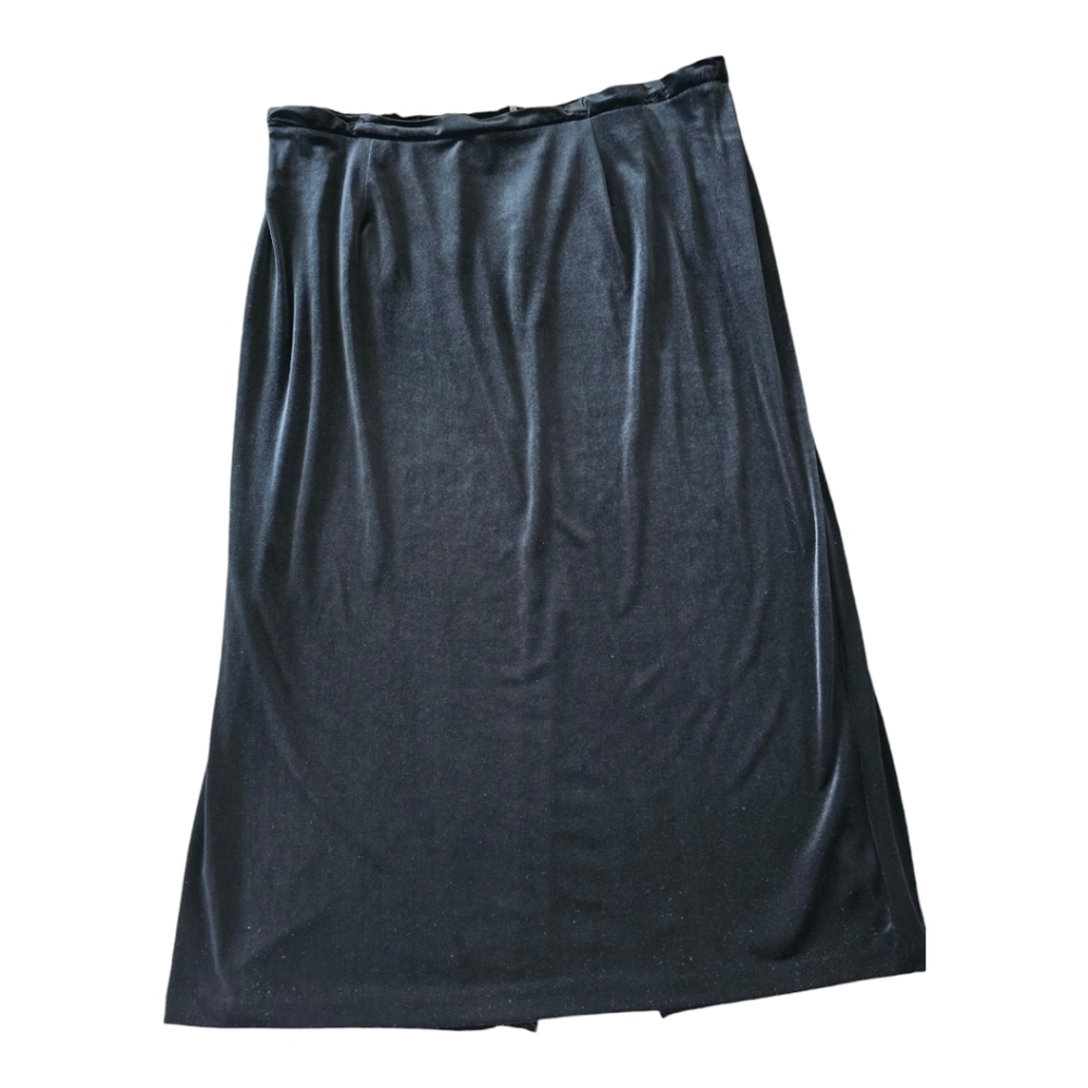 Vintage R&K Evenings Skirt Women 4X Plus Black Velvet Pencil Back Slit Witcy Y2k
